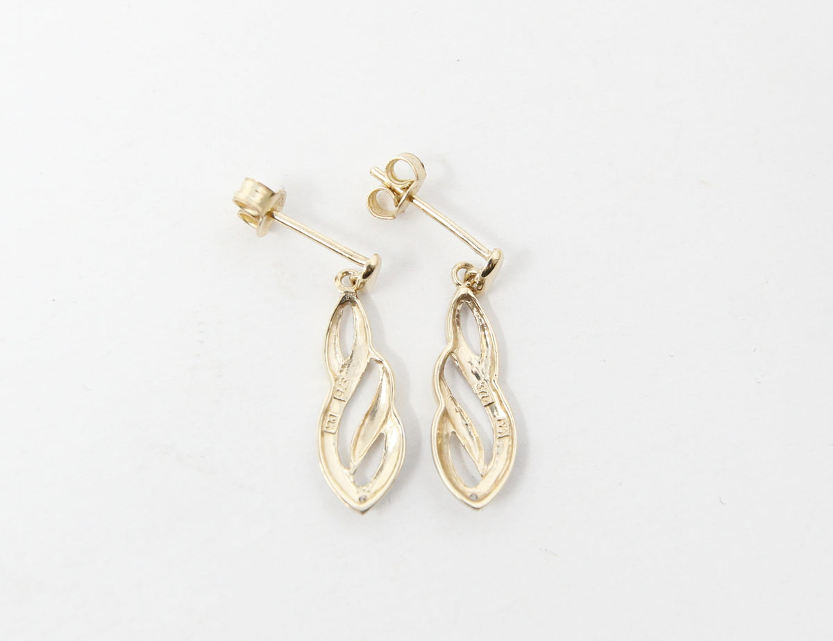 Vintage Hallmarked Solid 9ct 9k Gold Diamond Infinity Drop Stud Earrings
