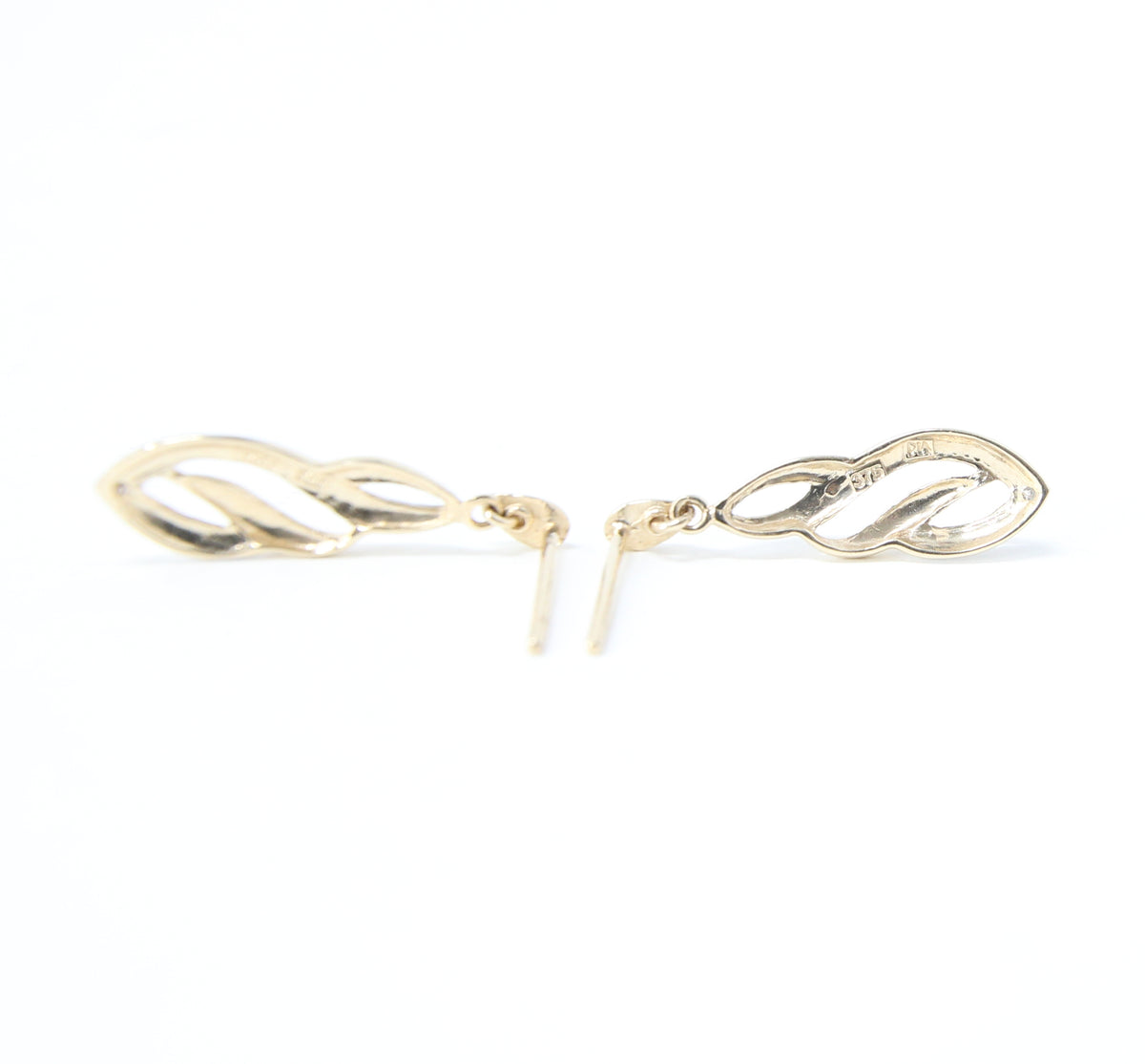 Vintage Hallmarked Solid 9ct 9k Gold Diamond Infinity Drop Stud Earrings