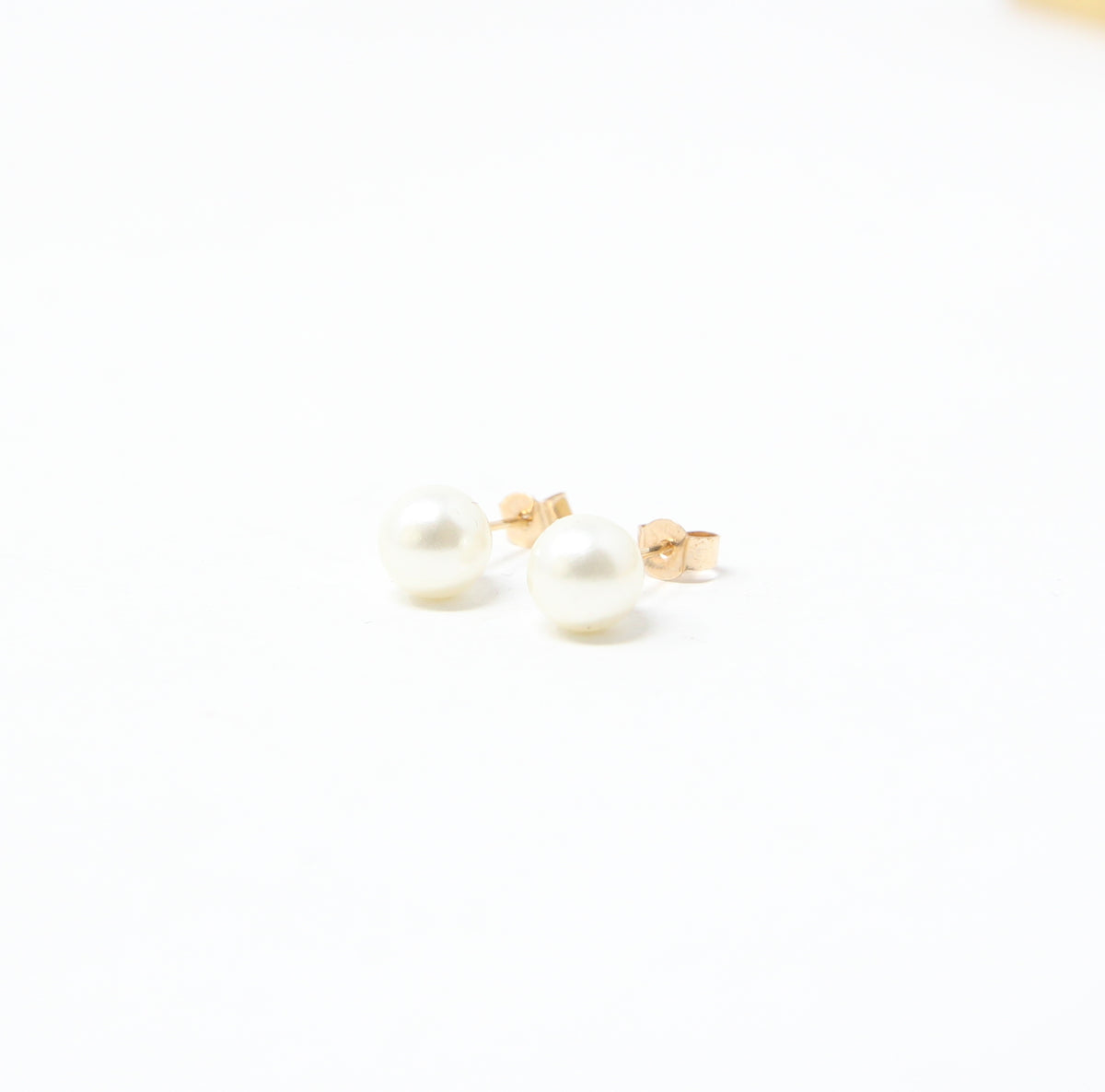 Vintage 1990's Elizabeth Duke Solid 9ct 9k Gold 6mm Pearl Stud Earrings in Box Argos