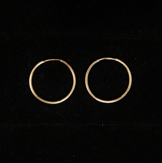 Vintage 1977 Hallmarked Solid 9ct 9k Gold Small Plain Sleeper Hoop Earrings 13mm