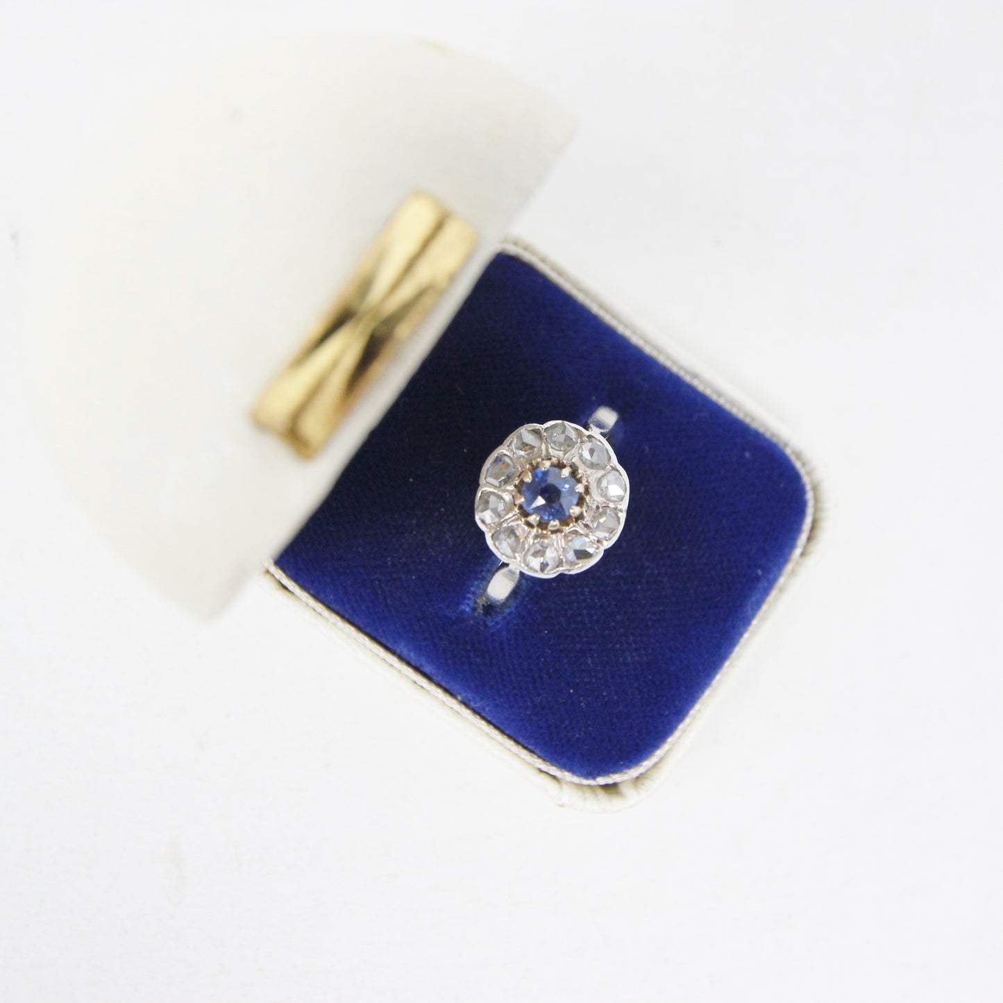 Antique Edwardian Solid 18ct 18k Gold Ceylon Sapphire Rose Cut Diamond Daisy Flower Ring Size L