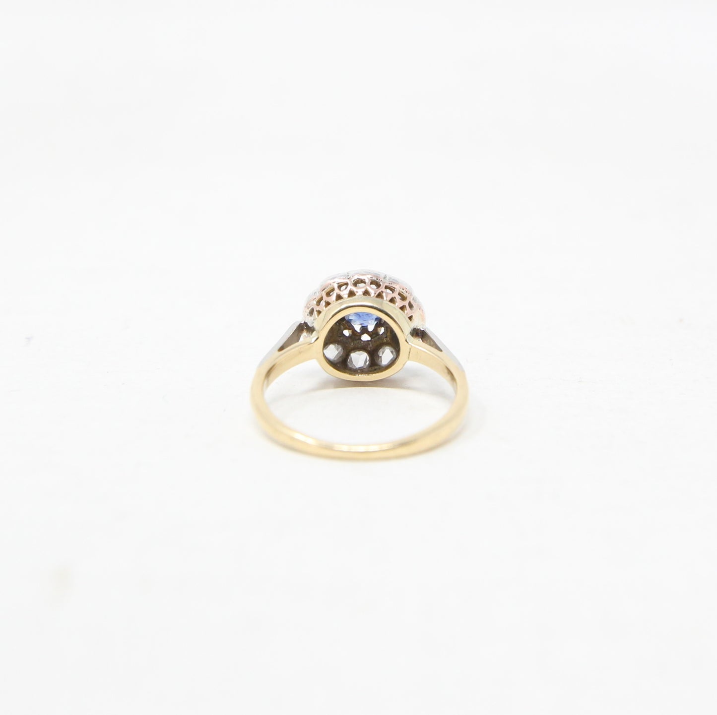 Antique Edwardian Solid 18ct 18k Gold Ceylon Sapphire Rose Cut Diamond Daisy Flower Ring Size L