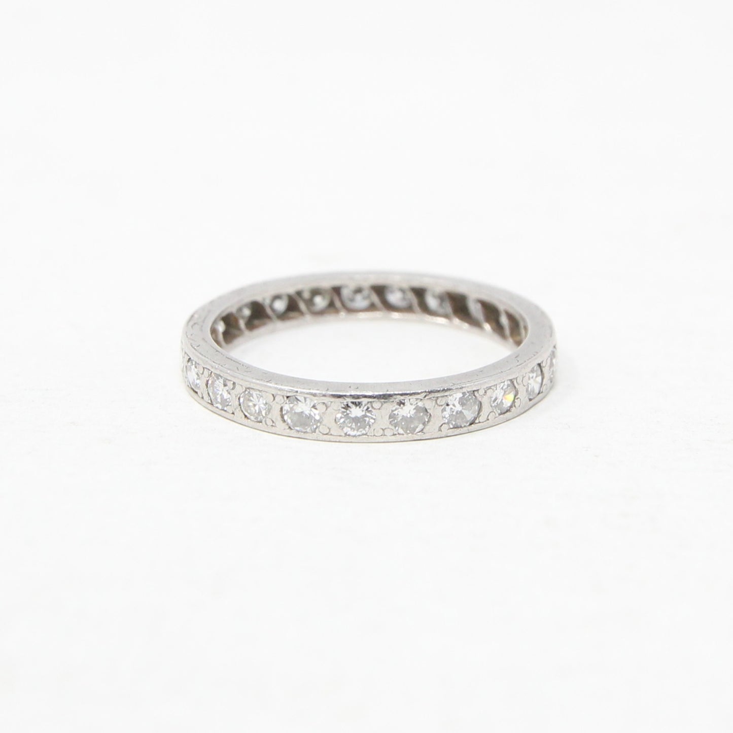 Antique Art Deco Solid 18ct White Gold 0.7Ct Diamond Full Eternity Ring Size N Vintage