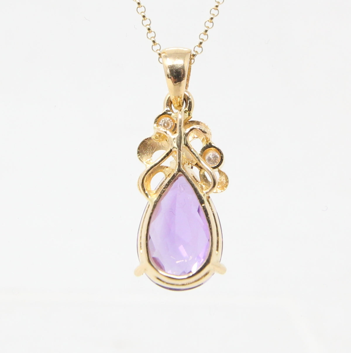 Vintage Hallmarked Solid 18ct 18k Gold 2.5Ct Amethyst & Diamond Tear Drop Pendant