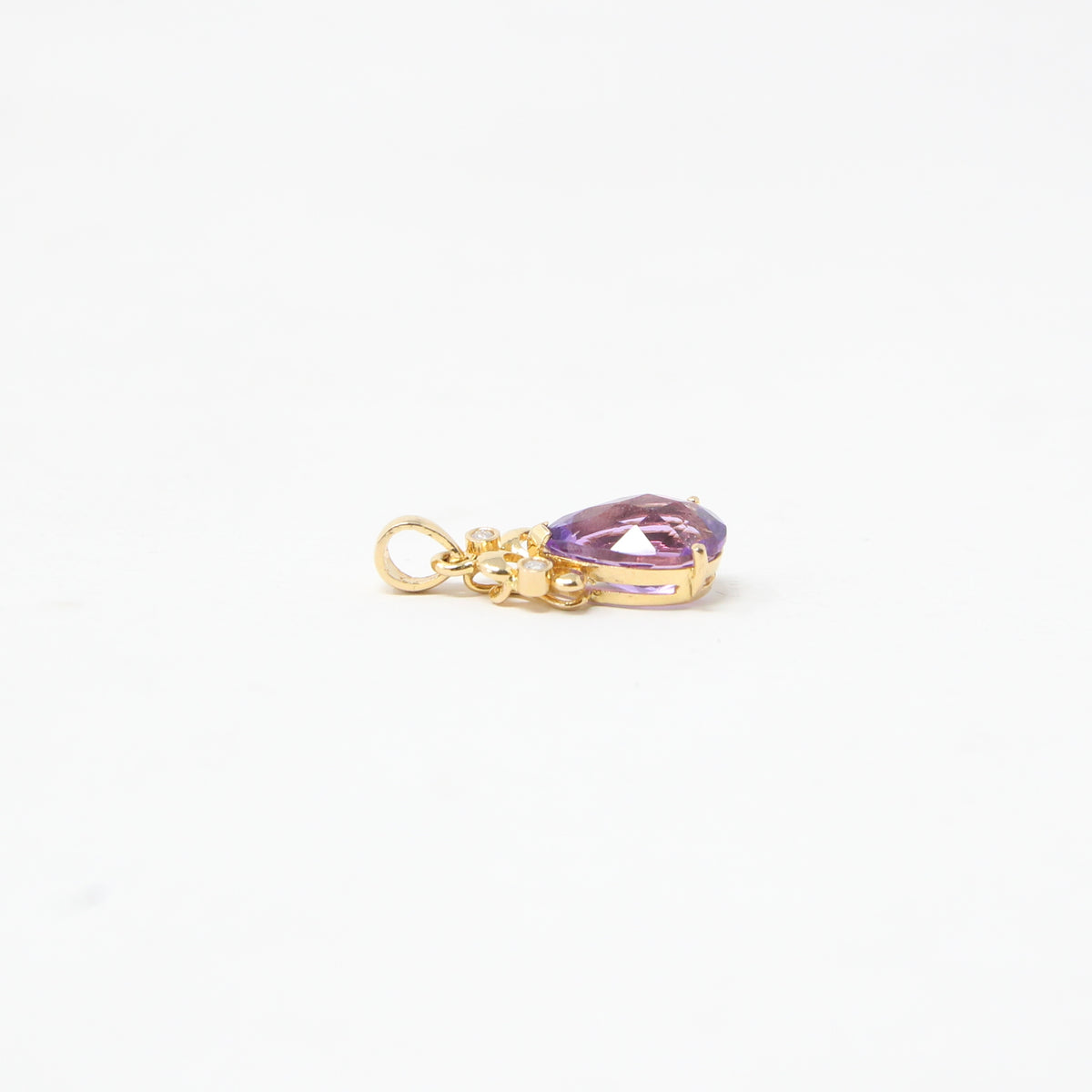 Vintage Hallmarked Solid 18ct 18k Gold 2.5Ct Amethyst & Diamond Tear Drop Pendant