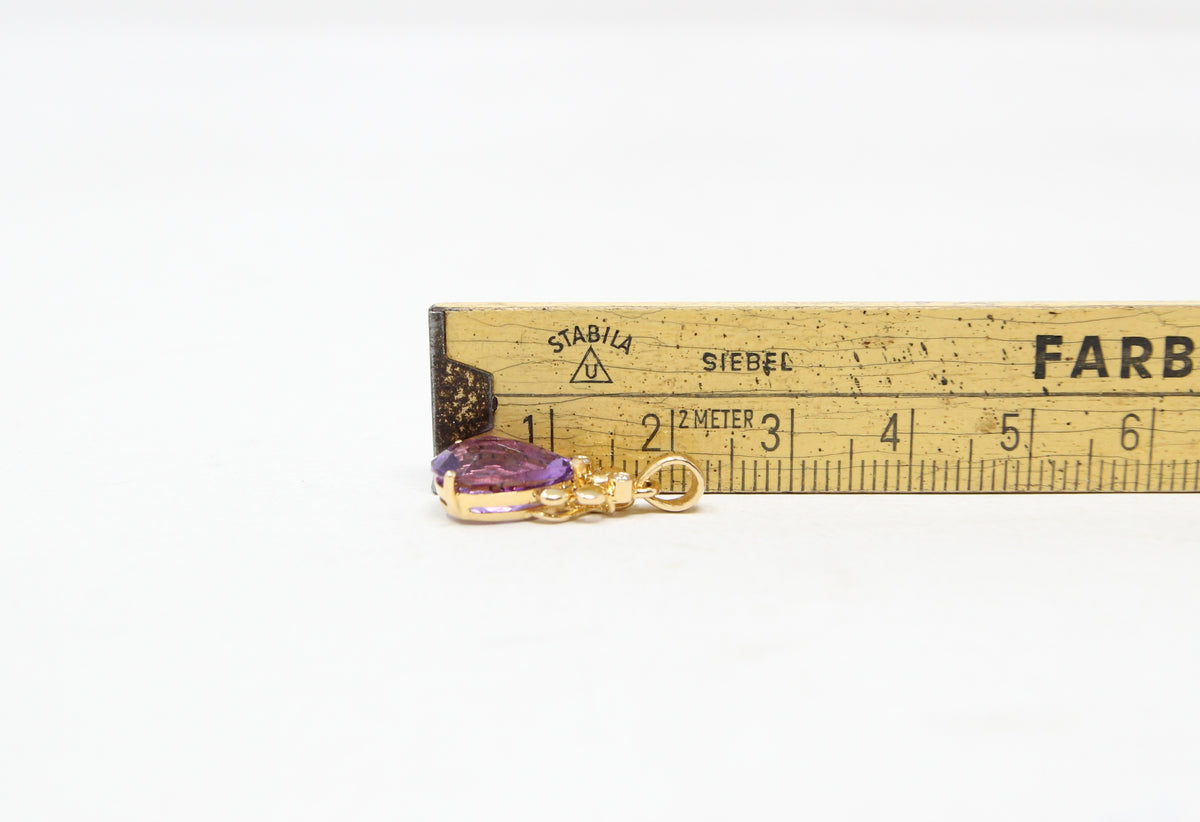 Vintage Hallmarked Solid 18ct 18k Gold 2.5Ct Amethyst & Diamond Tear Drop Pendant