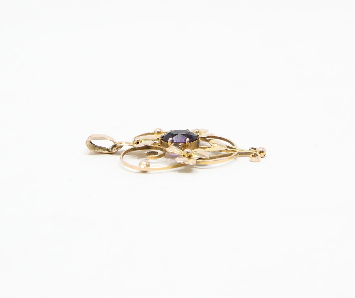 Antique Edwardian English Hallmarked Solid 9ct Gold Amethyst Clover Heart Pendant