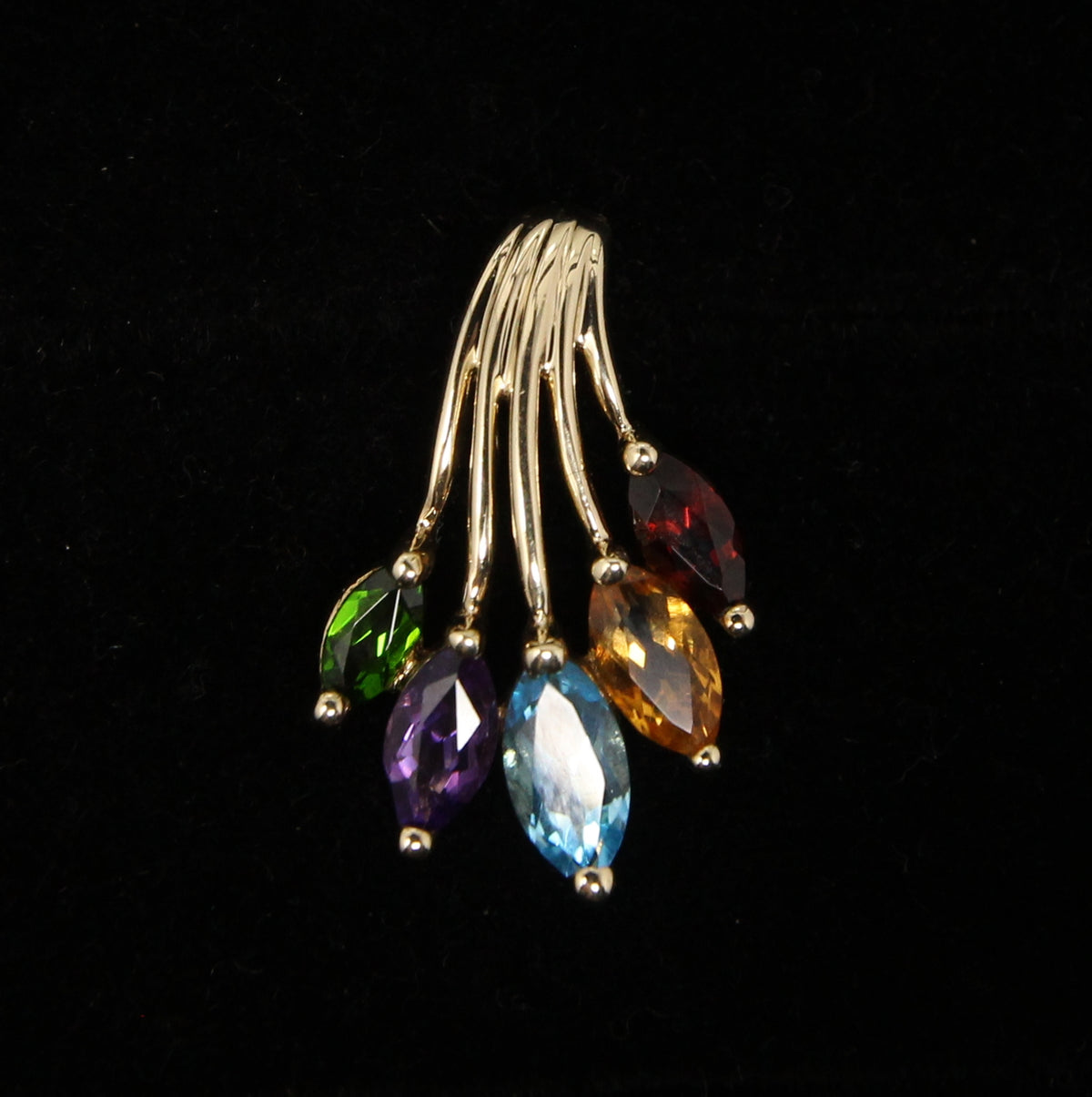 Vintage 2006 Hallmarked Solid 9ct 9k Gold Amethyst Topaz Citrine Garnet Rainbow Pendant