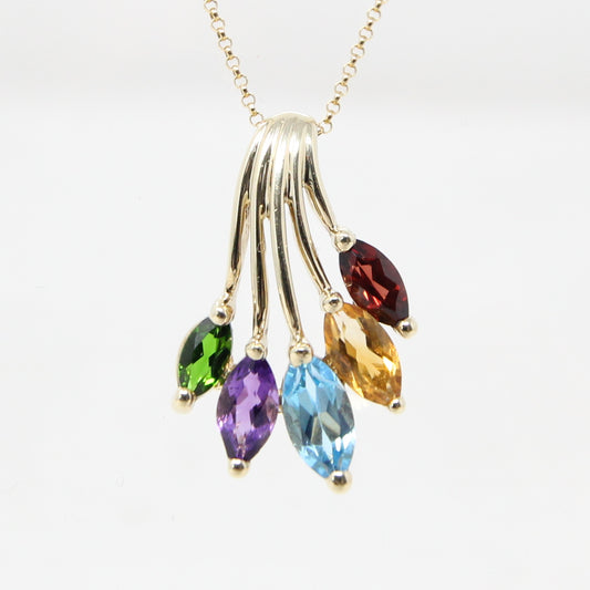 Vintage 2006 Hallmarked Solid 9ct 9k Gold Amethyst Topaz Citrine Garnet Rainbow Pendant