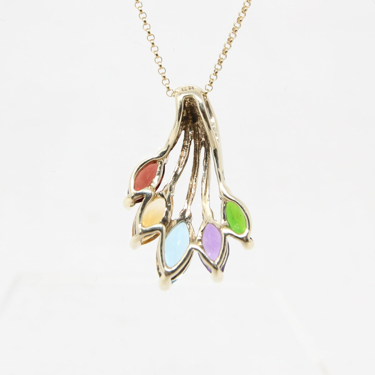 Vintage 2006 Hallmarked Solid 9ct 9k Gold Amethyst Topaz Citrine Garnet Rainbow Pendant