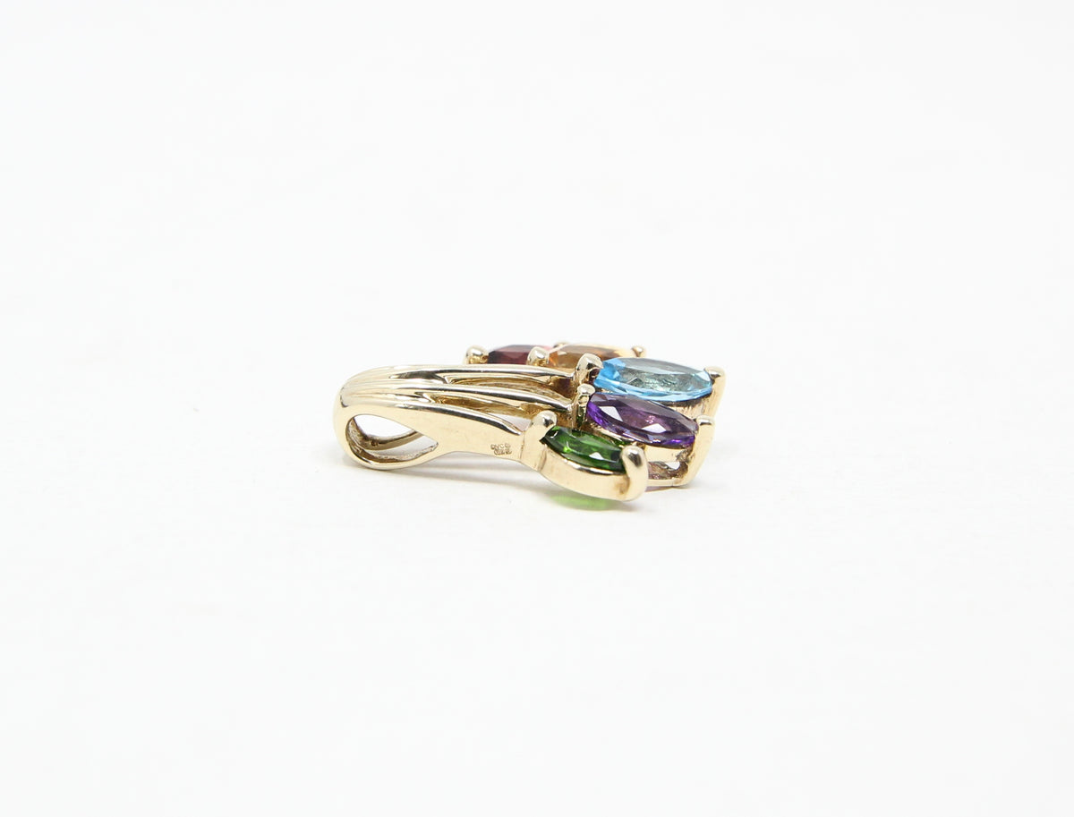 Vintage 2006 Hallmarked Solid 9ct 9k Gold Amethyst Topaz Citrine Garnet Rainbow Pendant