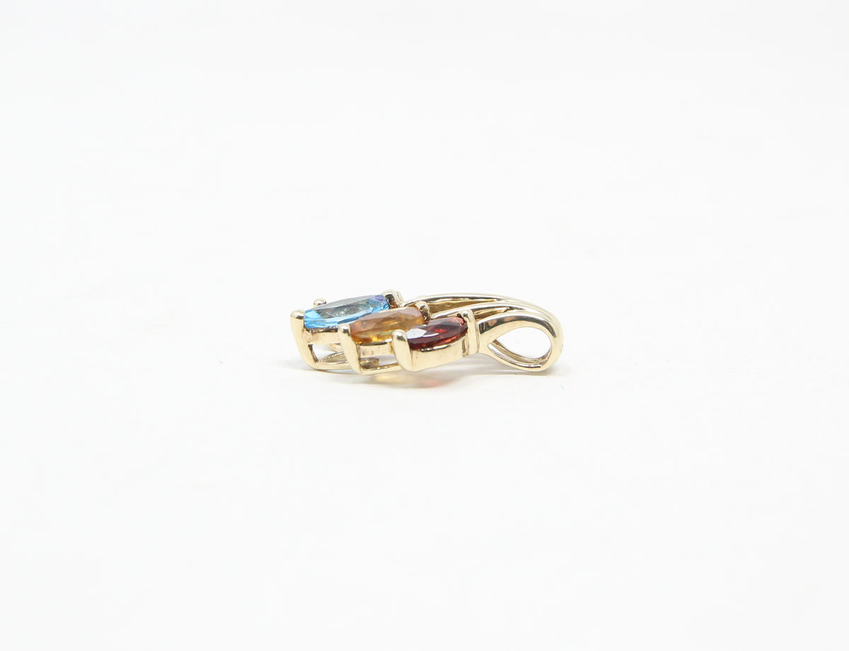 Vintage 2006 Hallmarked Solid 9ct 9k Gold Amethyst Topaz Citrine Garnet Rainbow Pendant