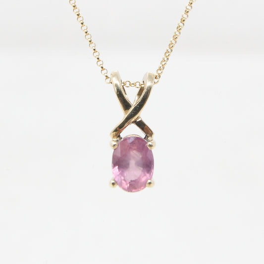 Vintage Solid 9ct 9k Gold Ruby Pink Sapphire Infinity Pendant