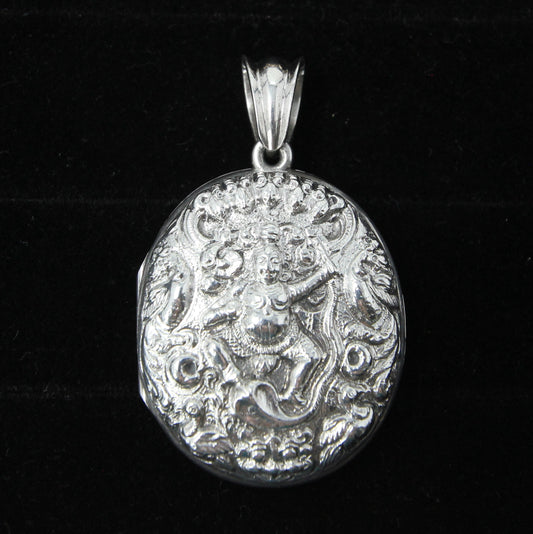 Antique Large Hindu Indian Solid Silver Deity God Locket Pendant