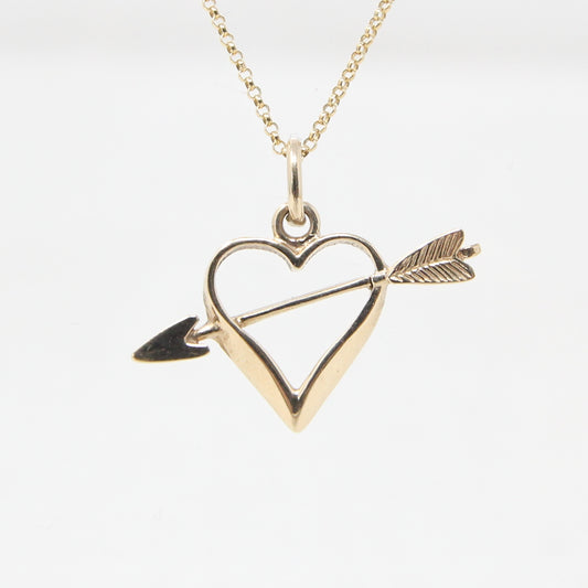 Vintage 1980 English Hallmarked Solid 9ct Gold Heart Arrow Pendant