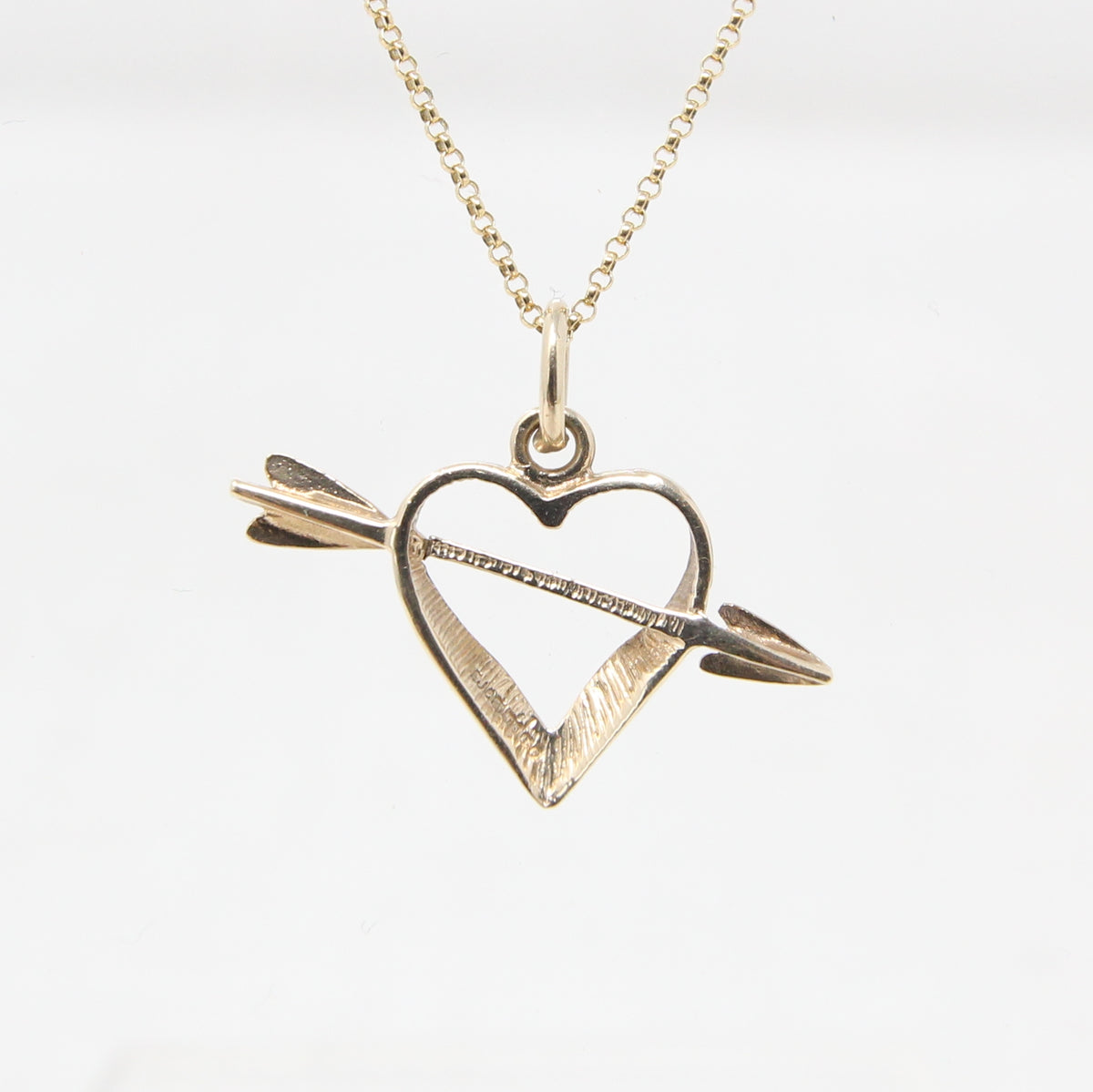 Vintage 1980 English Hallmarked Solid 9ct Gold Heart Arrow Pendant