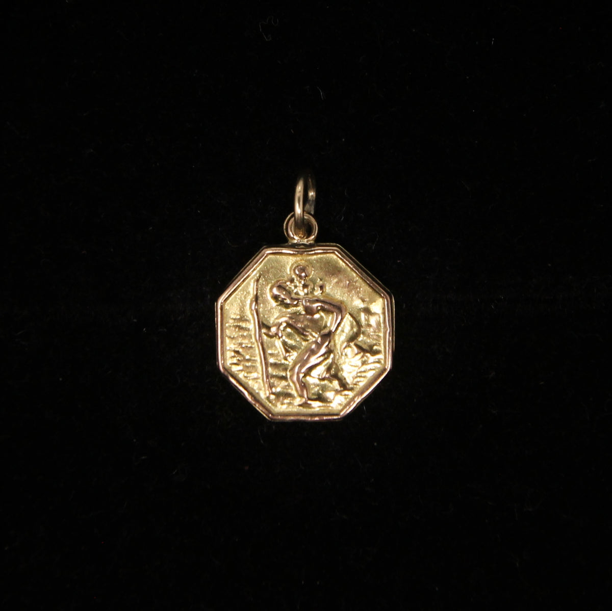 Vintage 1962 Hallmarked Solid 9ct 9k Gold St Christopher Octagon Coin Medallion Pendant