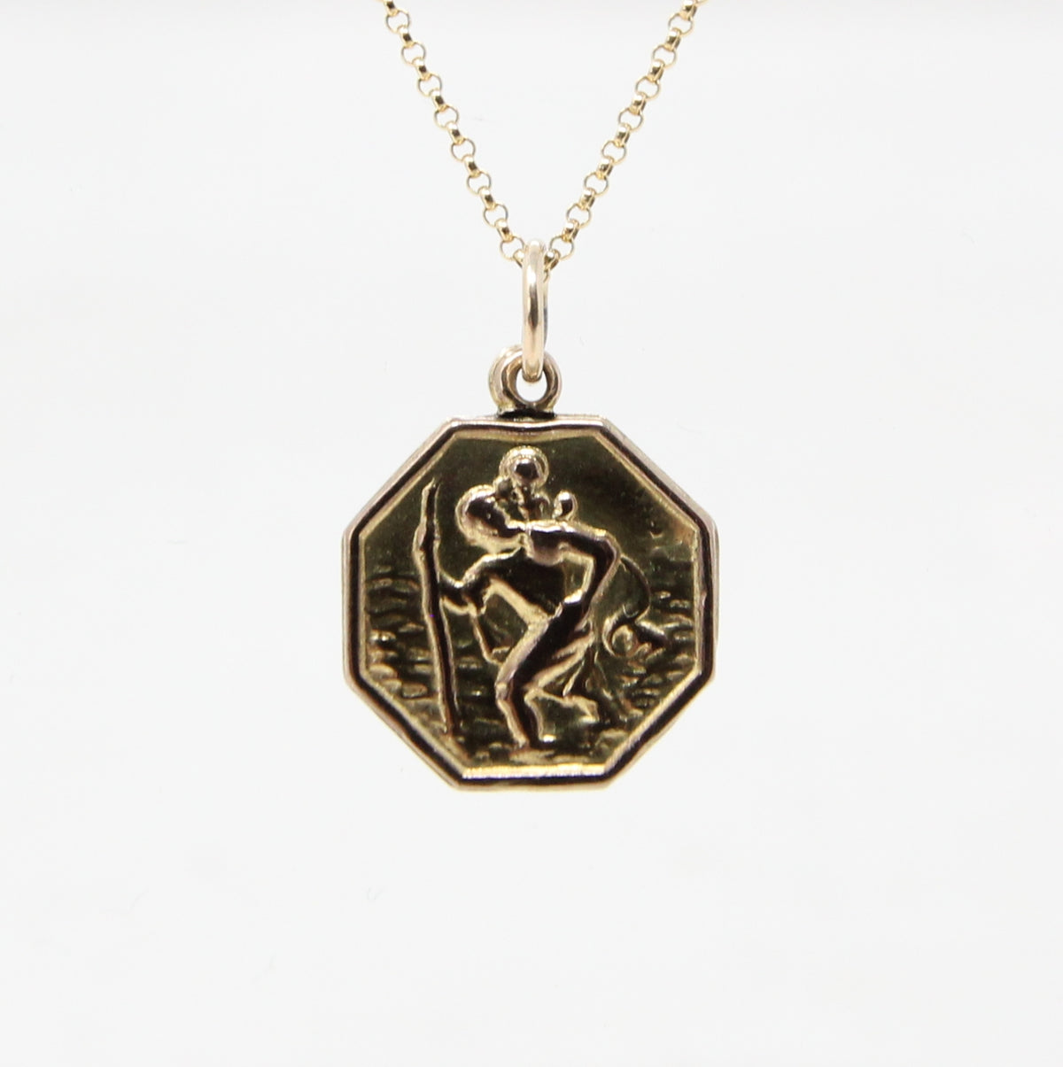 Vintage 1962 Hallmarked Solid 9ct 9k Gold St Christopher Octagon Coin Medallion Pendant