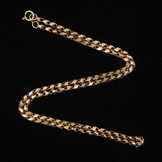 Antique Victorian Hallmarked Solid 9ct 9k Gold Tulip Cable Belcher Chain Necklace 19.5 ''