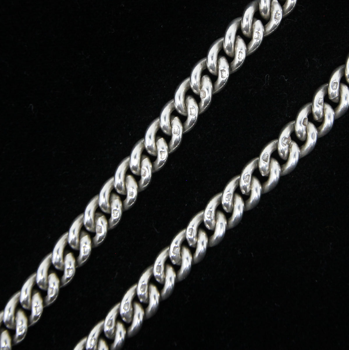 Antique 1919 HM Solid Sterling Silver Heavy Double Albert Smooth Curb Chain Necklace Fob Pendant 15.5'' 61g