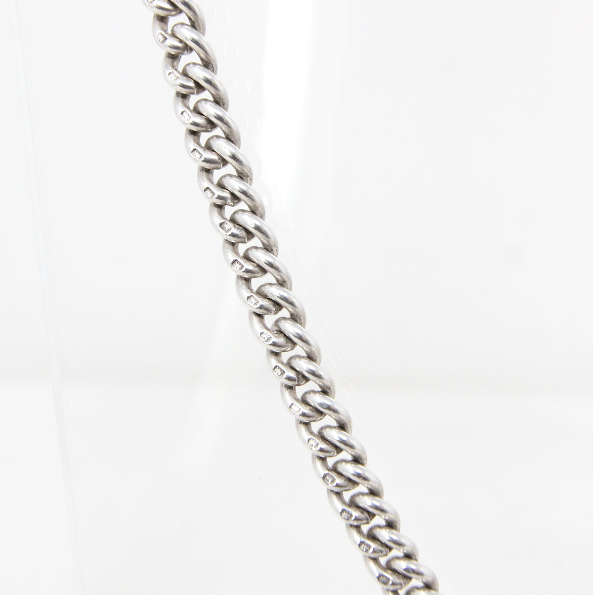 Antique 1919 HM Solid Sterling Silver Heavy Double Albert Smooth Curb Chain Necklace Fob Pendant 15.5'' 61g
