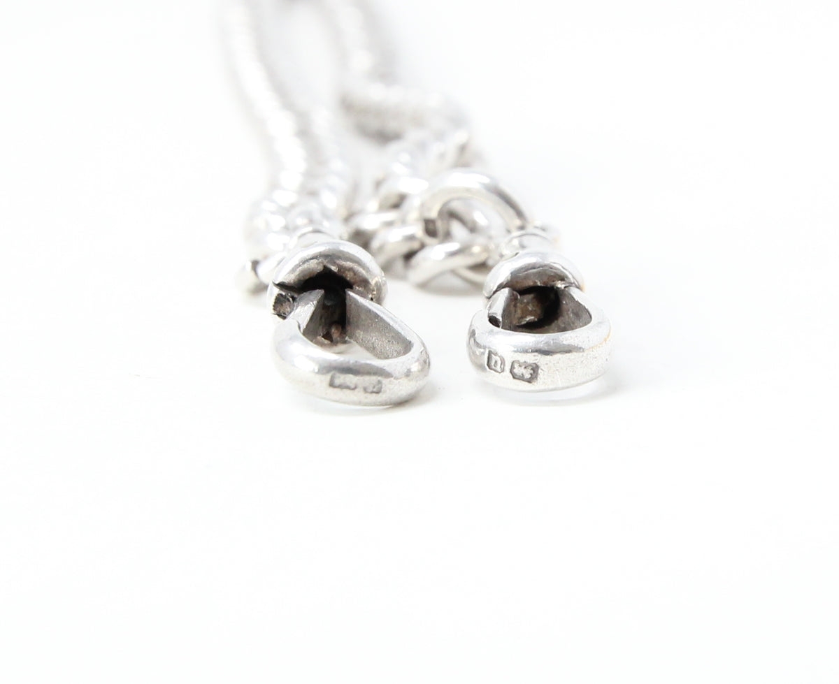 Antique 1919 HM Solid Sterling Silver Heavy Double Albert Smooth Curb Chain Necklace Fob Pendant 15.5'' 61g