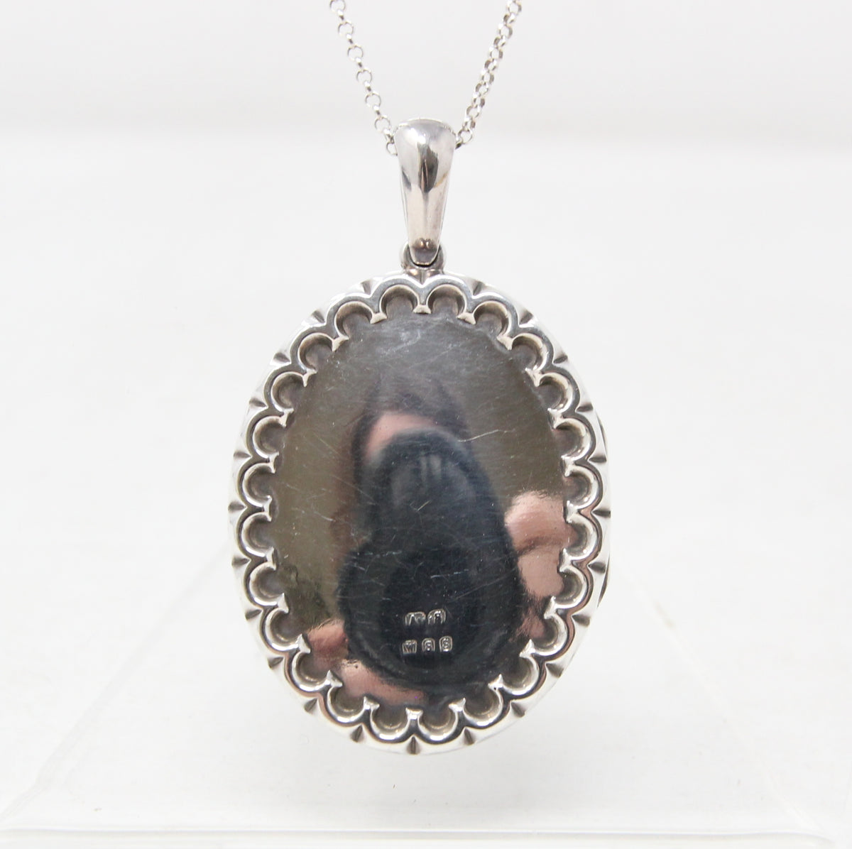Antique Vintage Solid Sterling Silver Large Engraved Fern Locket Pendant for Chain Necklace