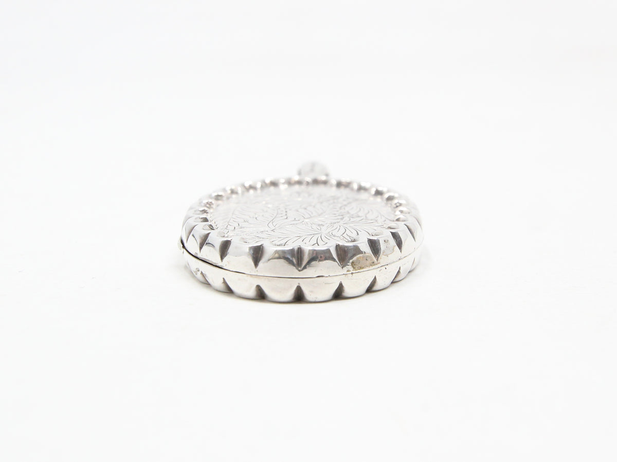 Antique Vintage Solid Sterling Silver Large Engraved Fern Locket Pendant for Chain Necklace