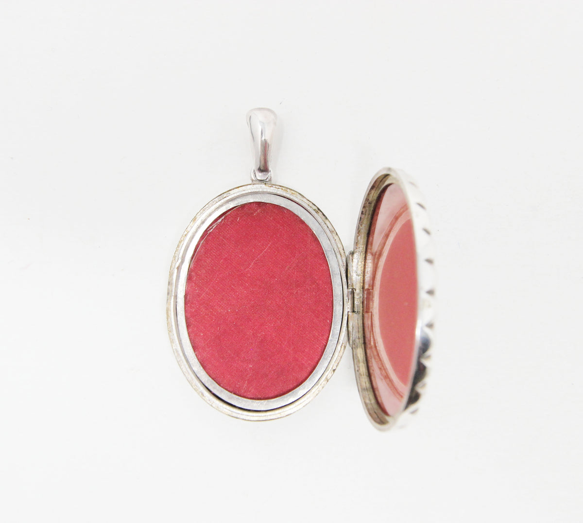 Antique Vintage Solid Sterling Silver Large Engraved Fern Locket Pendant for Chain Necklace