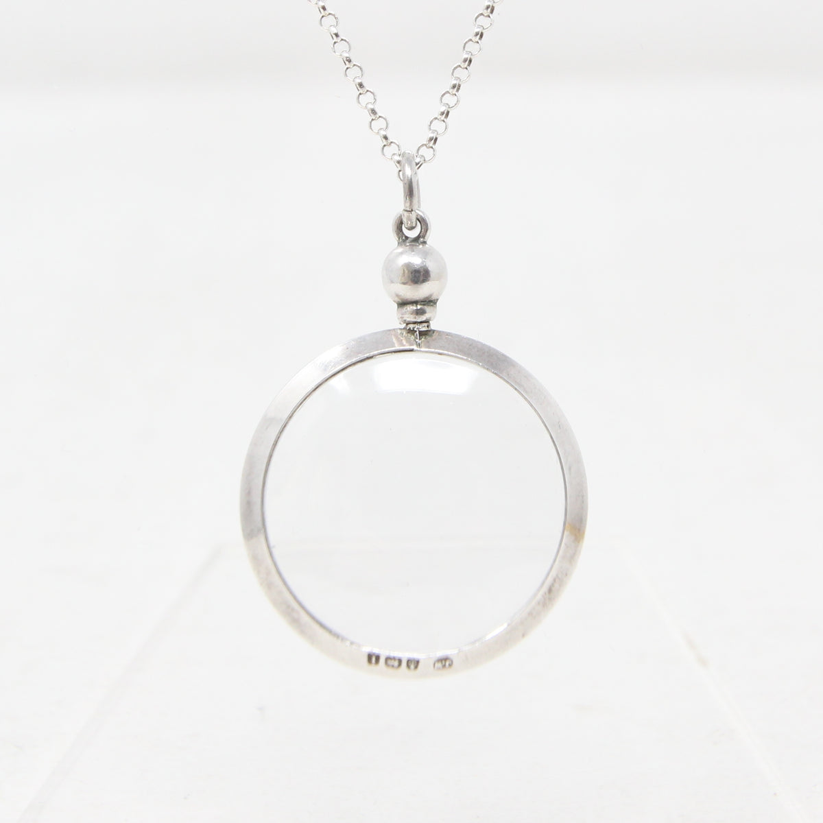 Antique Edwardian 1908 Hallmarked Solid Sterling Silver Screw Top Glass Photo Locket Pendant