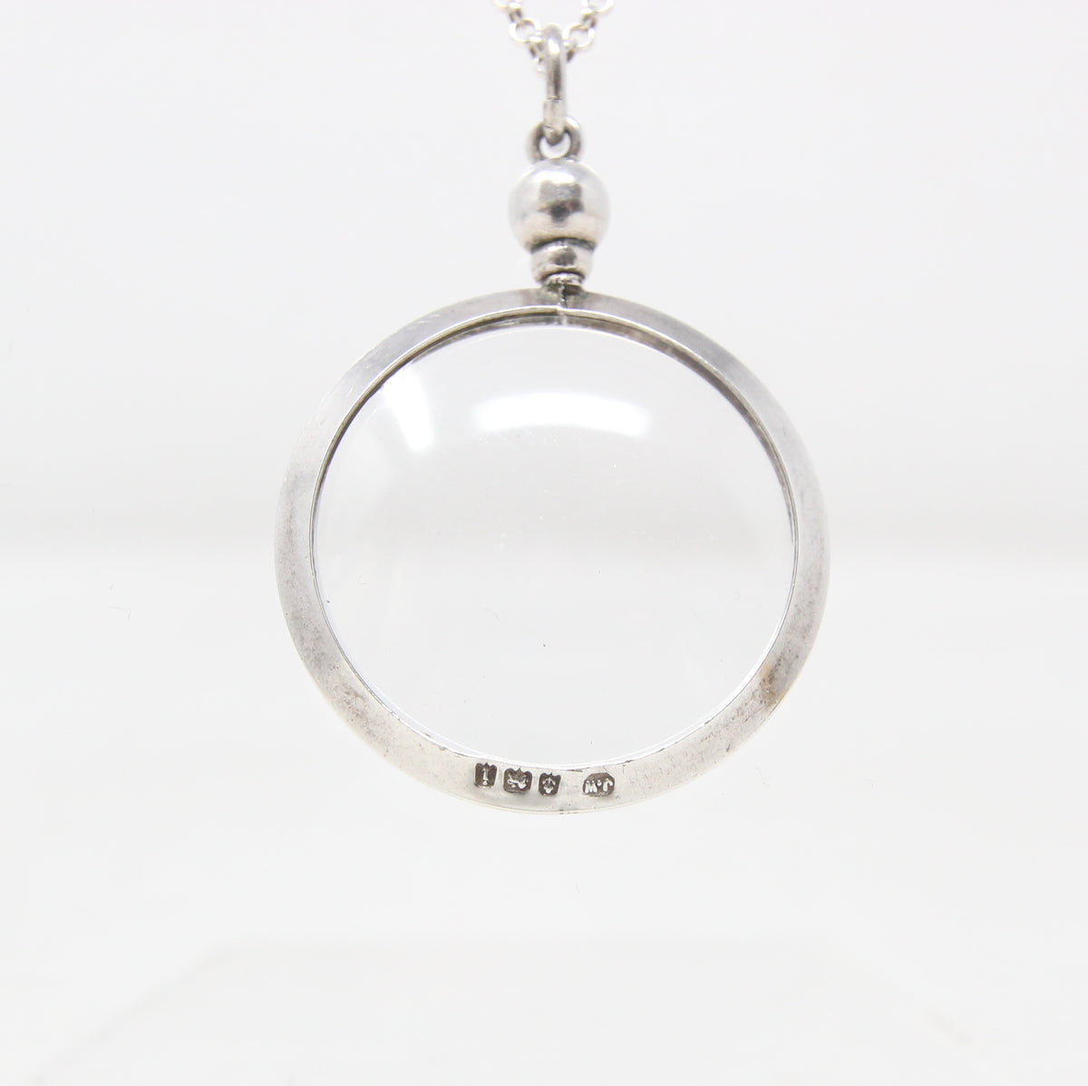 Antique Edwardian 1908 Hallmarked Solid Sterling Silver Screw Top Glass Photo Locket Pendant