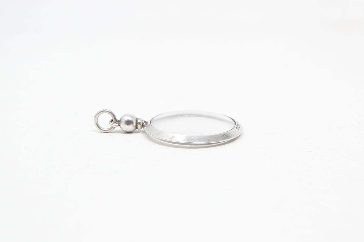 Antique Edwardian 1908 Hallmarked Solid Sterling Silver Screw Top Glass Photo Locket Pendant