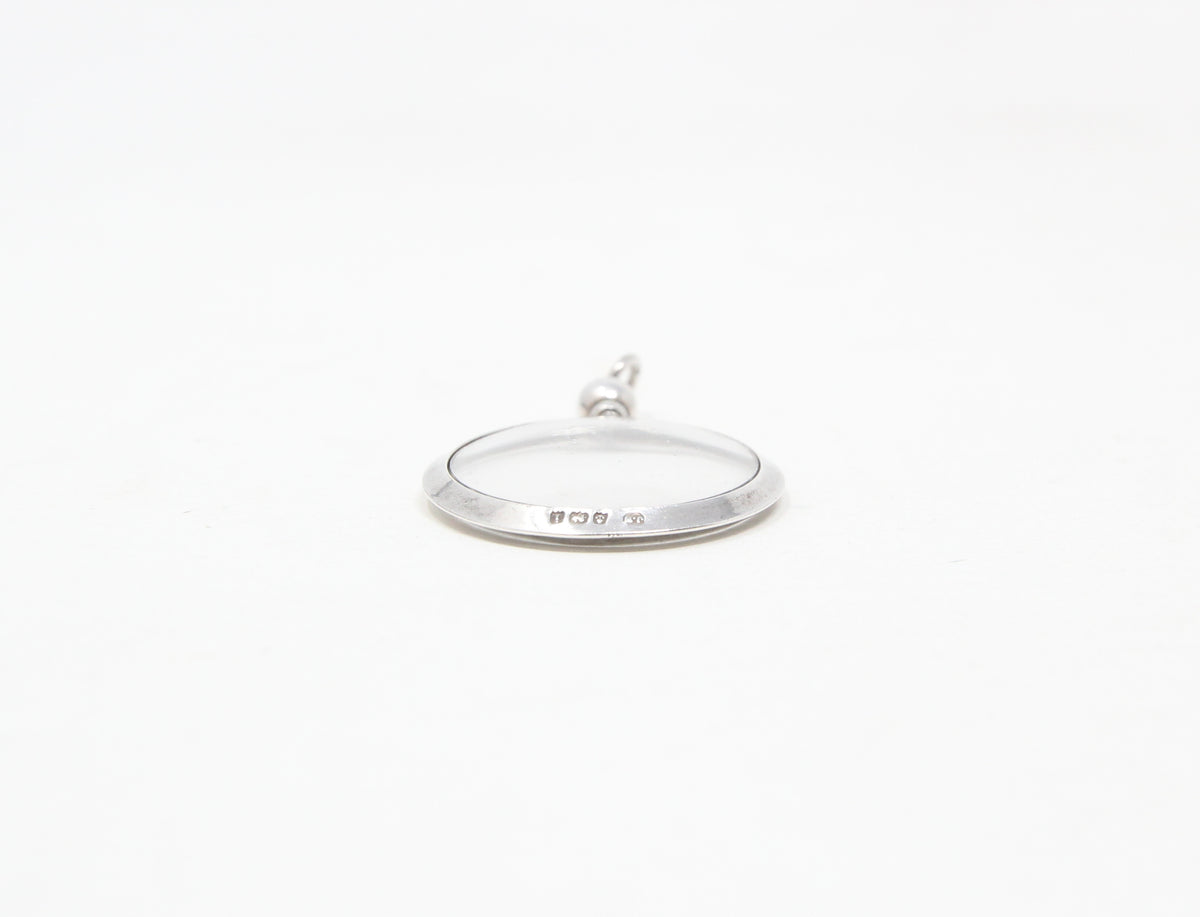Antique Edwardian 1908 Hallmarked Solid Sterling Silver Screw Top Glass Photo Locket Pendant