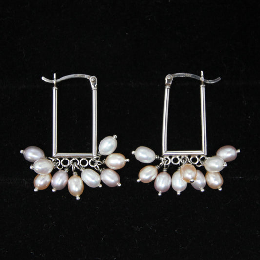 Vintage 2007 Hallmarked Solid Sterling Silver Real Baroque Pearl Handbag Hoop Earrings