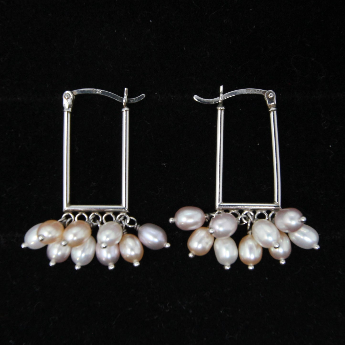 Vintage 2007 Hallmarked Solid Sterling Silver Real Baroque Pearl Handbag Hoop Earrings