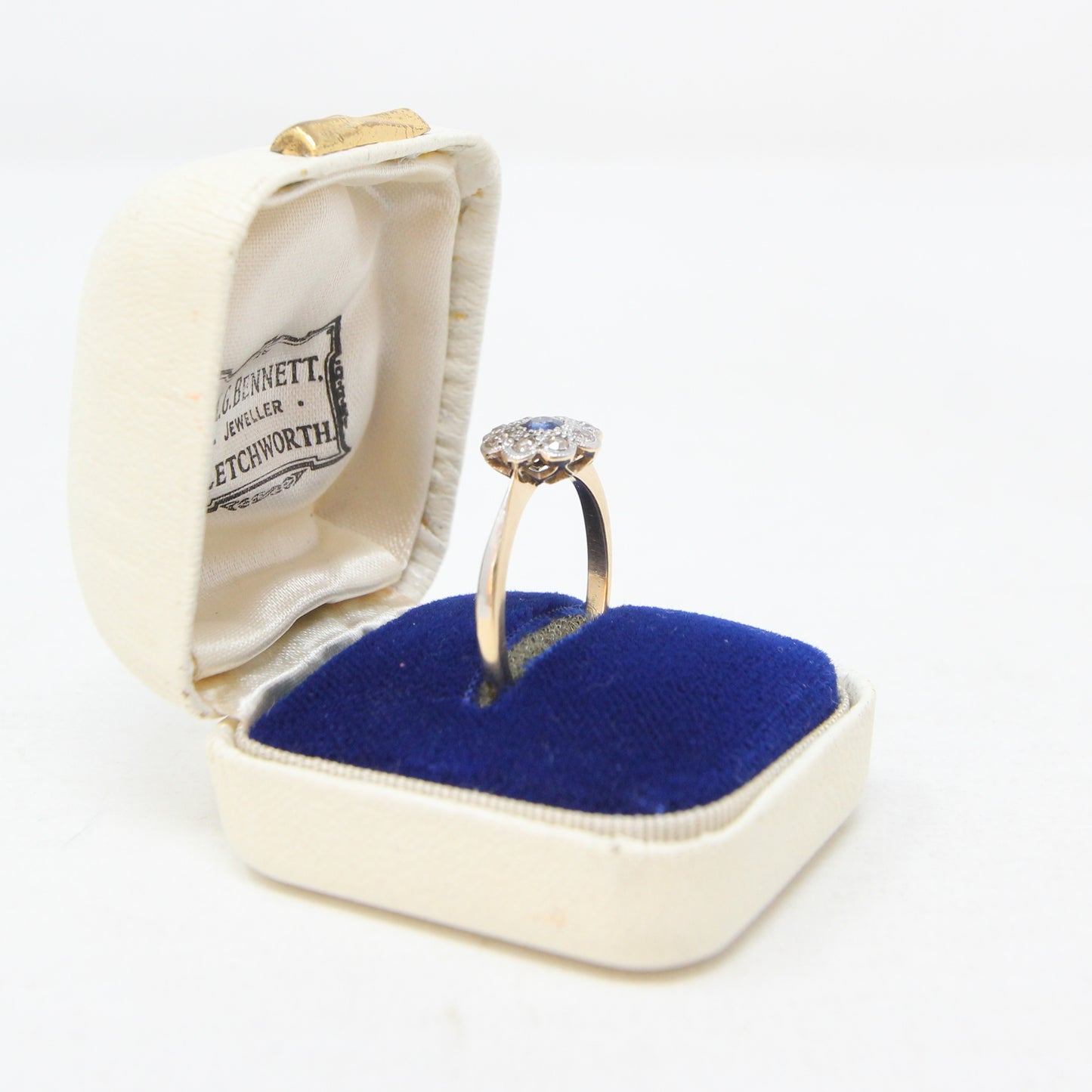 Antique Edwardian Hallmarked Solid 18ct 18k Gold Ink Sapphire Diamond Daisy Ring Size R