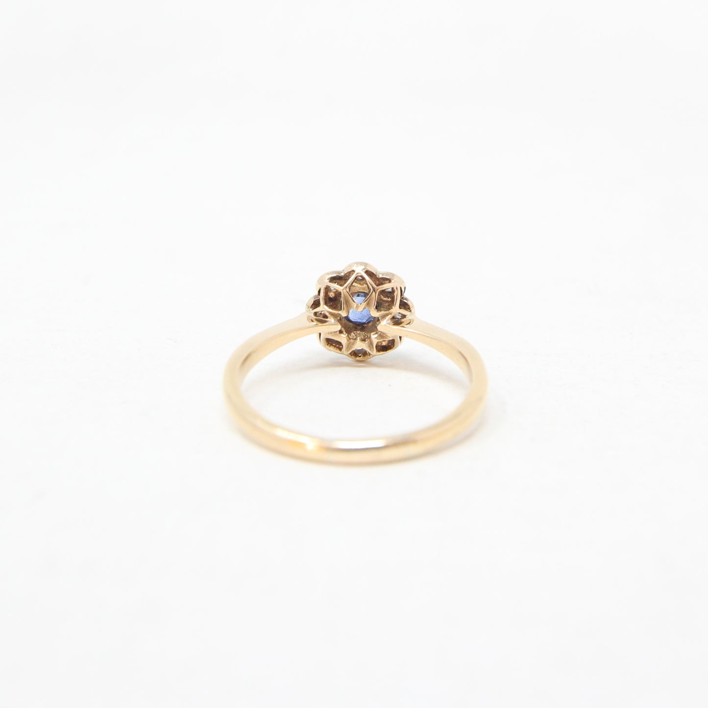 Antique Edwardian Hallmarked Solid 18ct 18k Gold Ink Sapphire Diamond Daisy Ring Size R