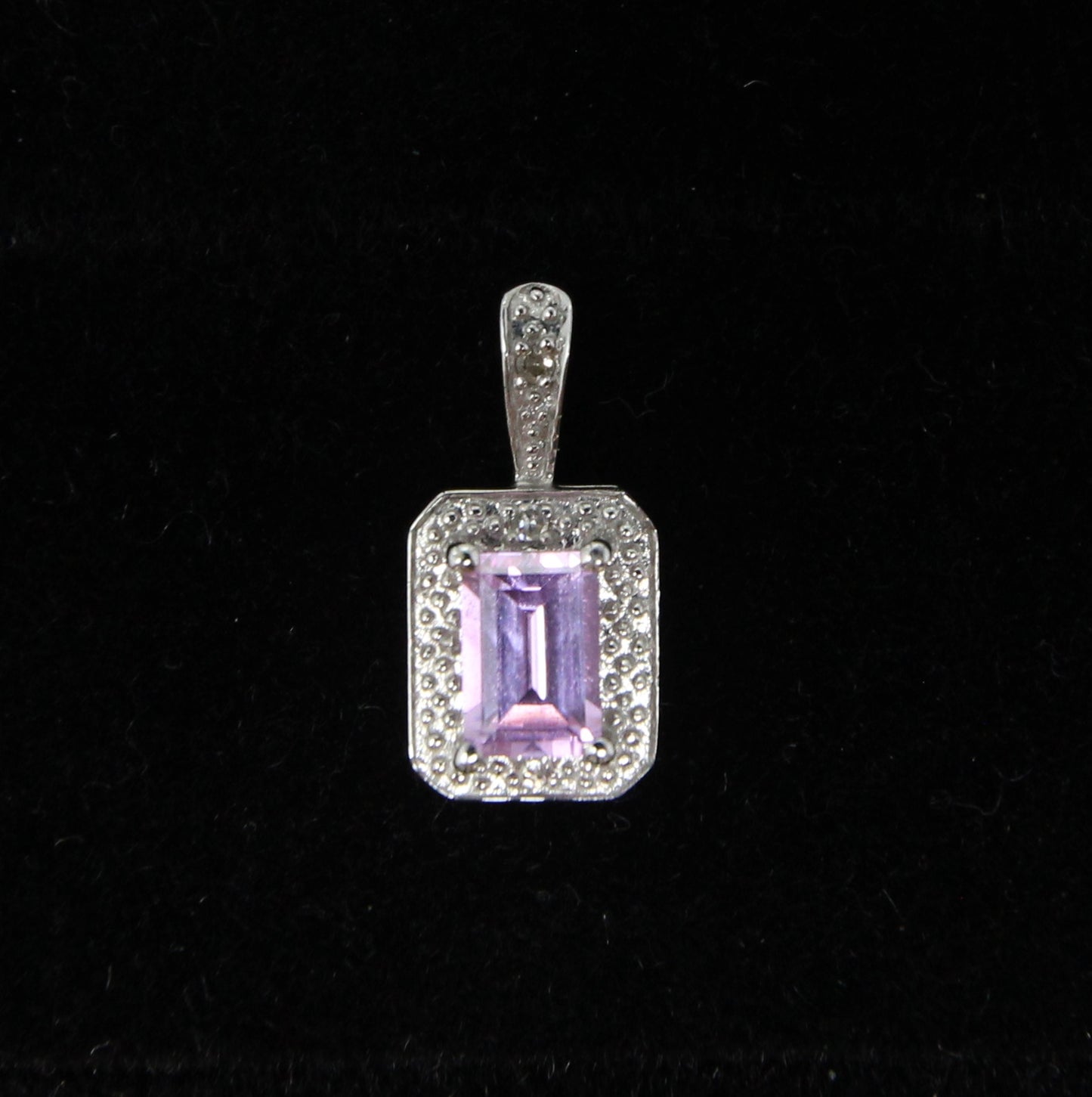 Vintage Hallmarked Solid 9ct 9k White Gold Pink Topaz & Diamond Pendant