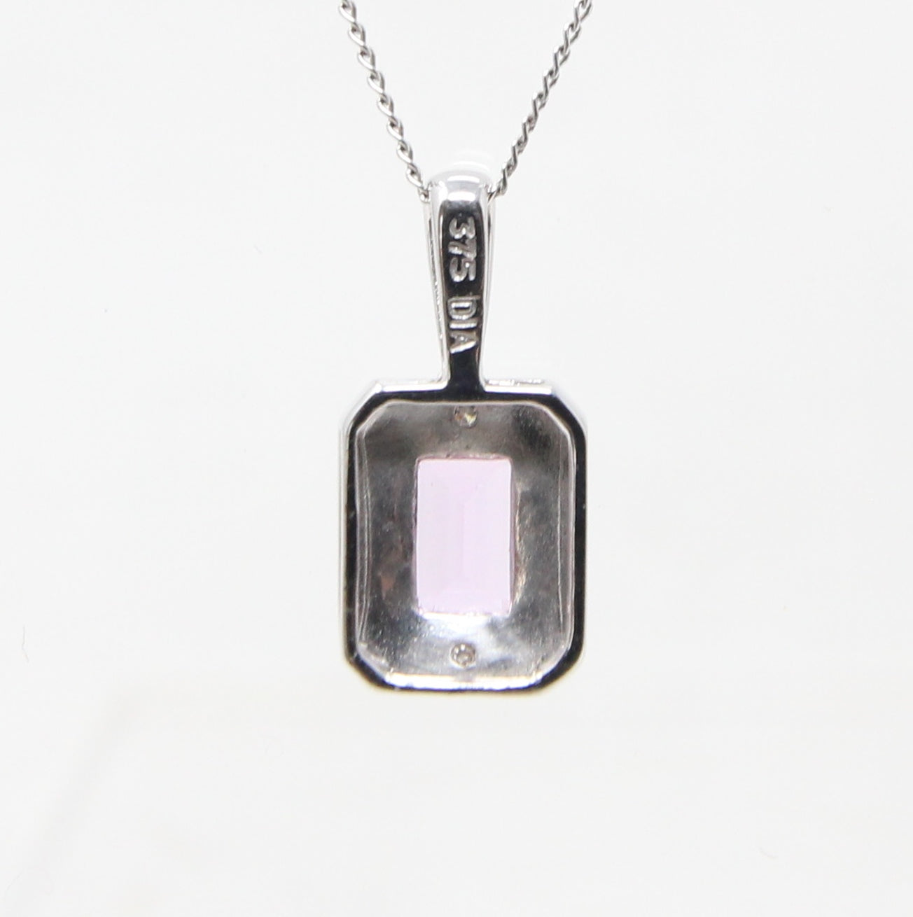 Vintage Hallmarked Solid 9ct 9k White Gold Pink Topaz & Diamond Pendant