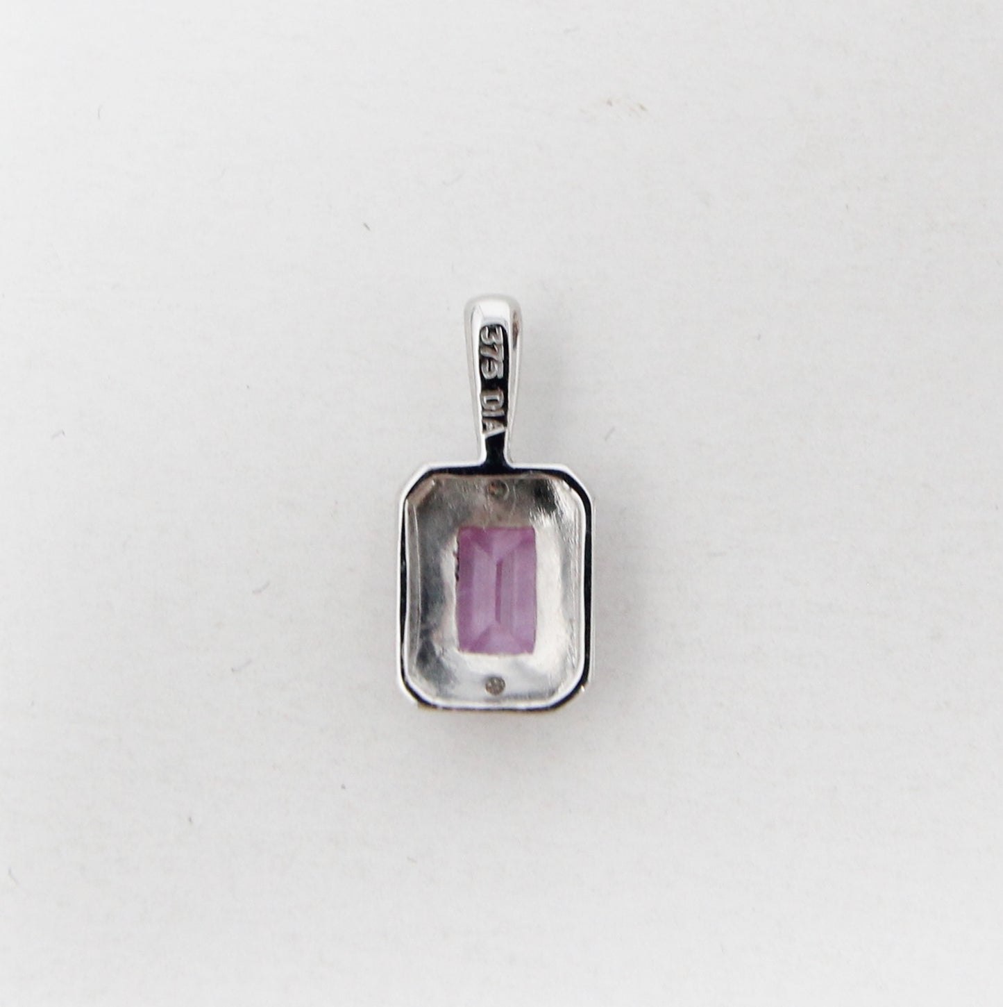 Vintage Hallmarked Solid 9ct 9k White Gold Pink Topaz & Diamond Pendant