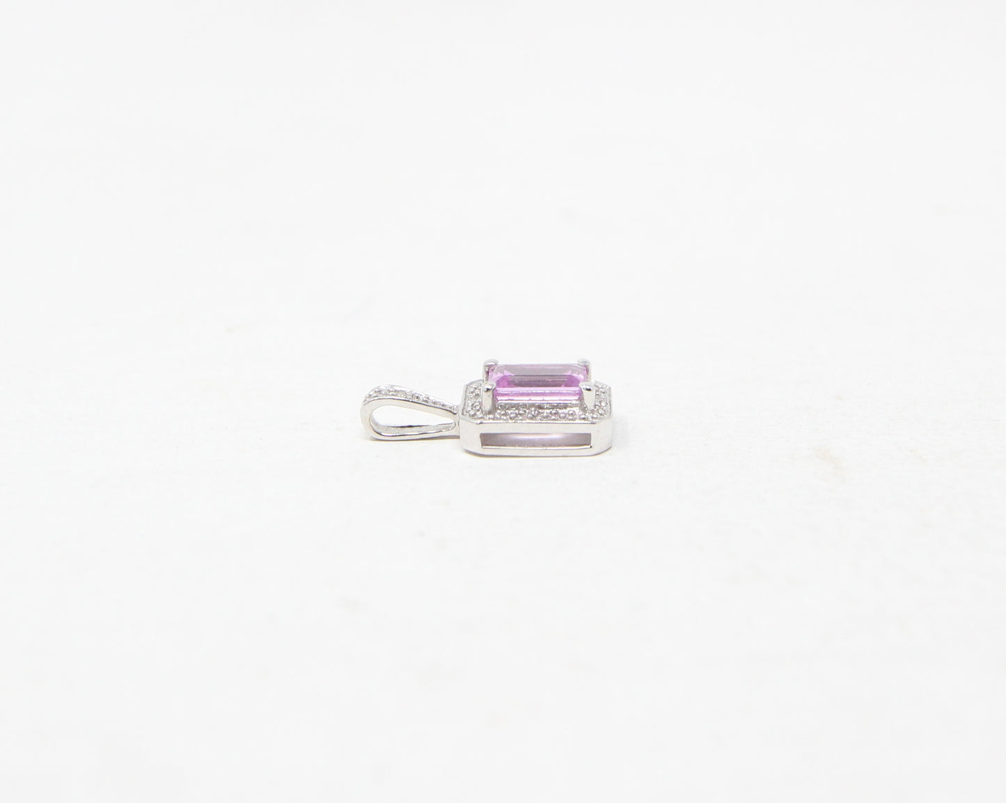 Vintage Hallmarked Solid 9ct 9k White Gold Pink Topaz & Diamond Pendant