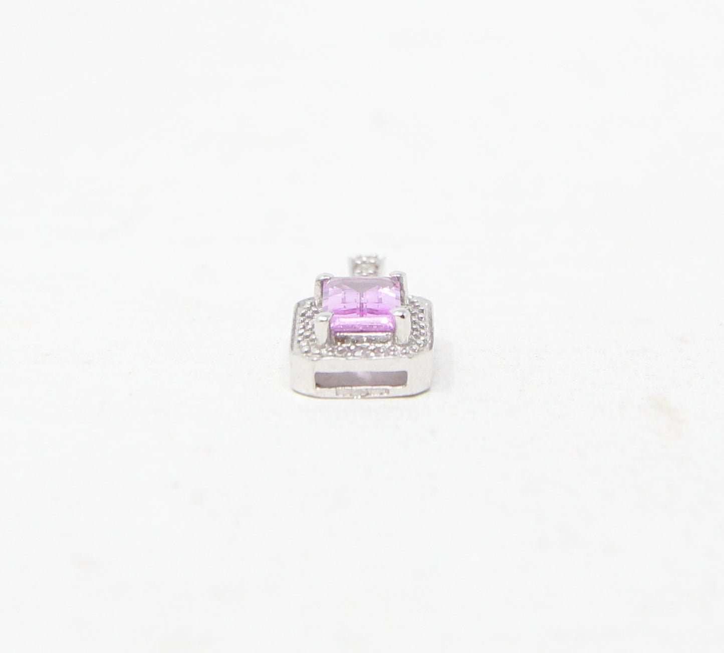 Vintage Hallmarked Solid 9ct 9k White Gold Pink Topaz & Diamond Pendant