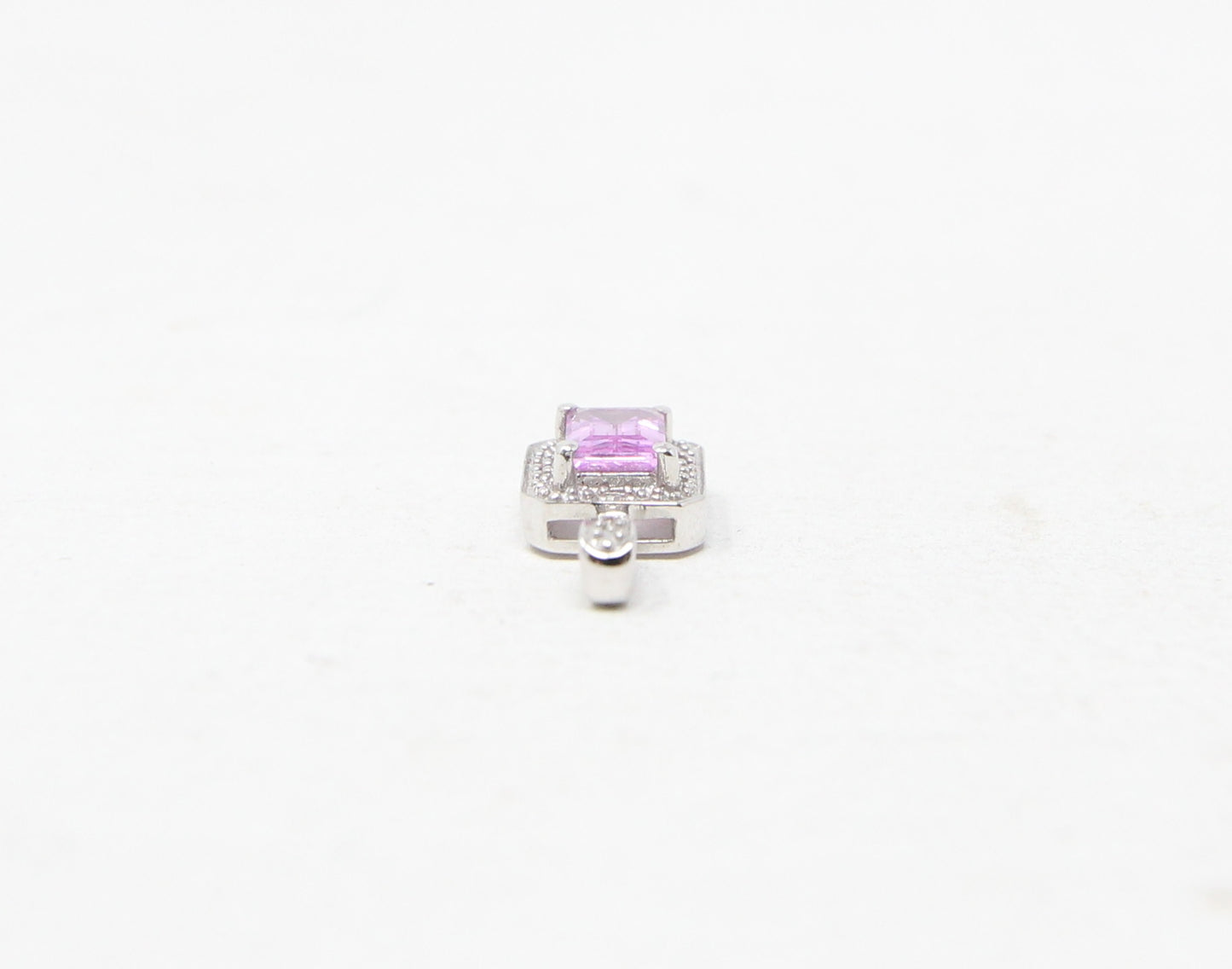 Vintage Hallmarked Solid 9ct 9k White Gold Pink Topaz & Diamond Pendant