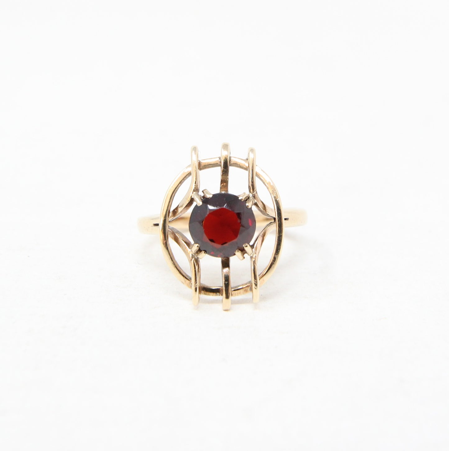 Vintage Antique Art Deco Bespoke Solid 9ct 9k Gold Garnet Caged Target Ring Size R