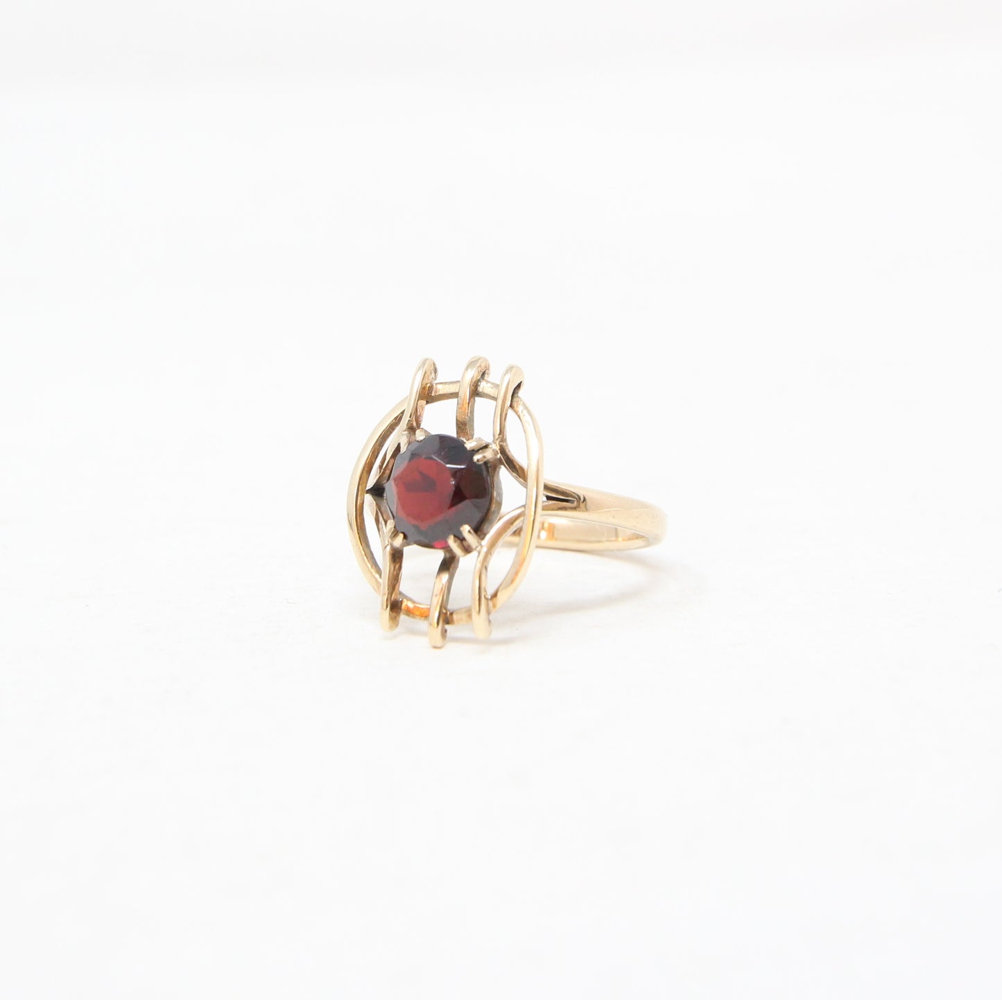 Vintage Antique Art Deco Bespoke Solid 9ct 9k Gold Garnet Caged Target Ring Size R