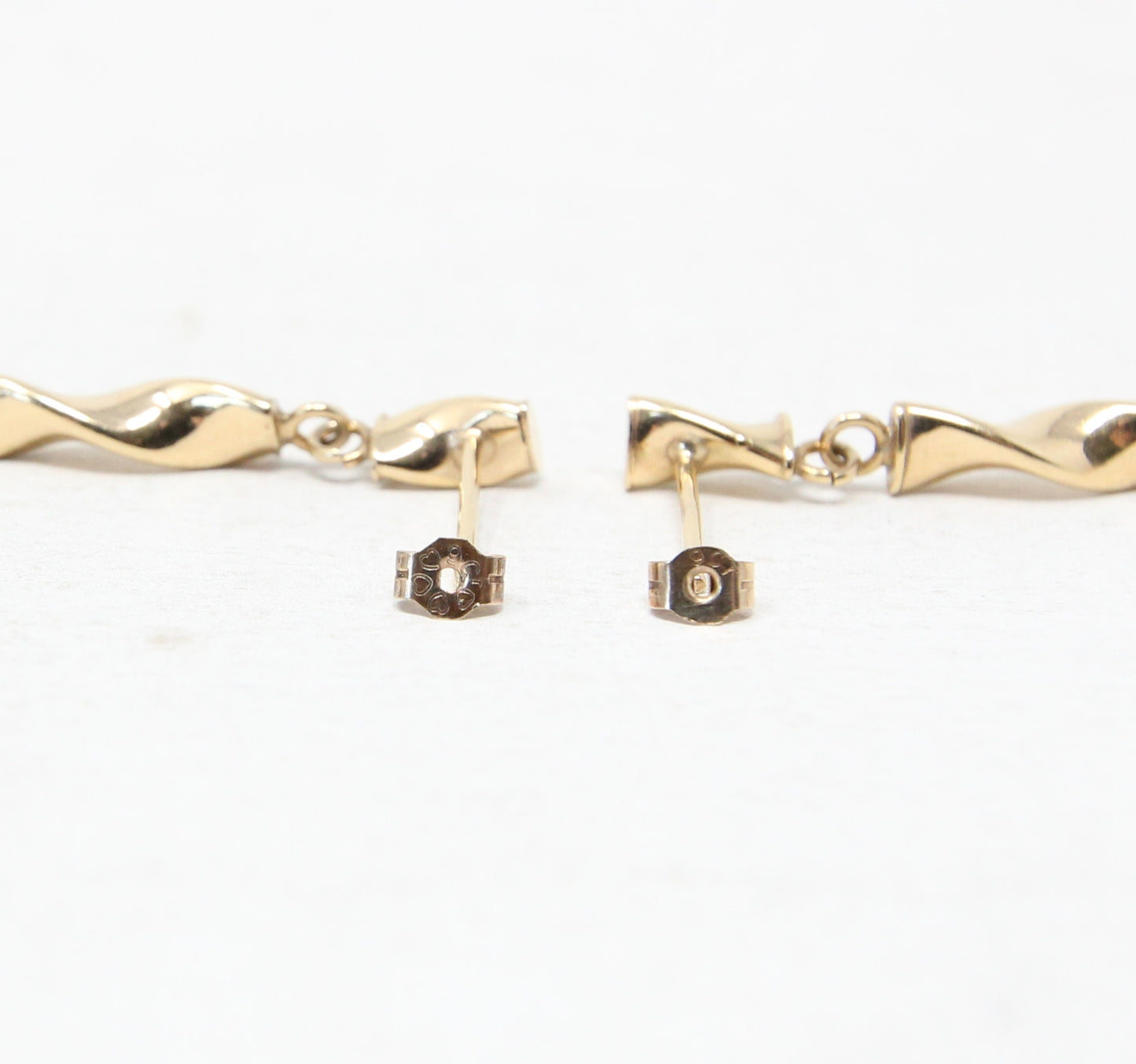 Vintage Hallmarked Solid 9ct 9k Gold Long Twist Bar Drop Stud Earrings