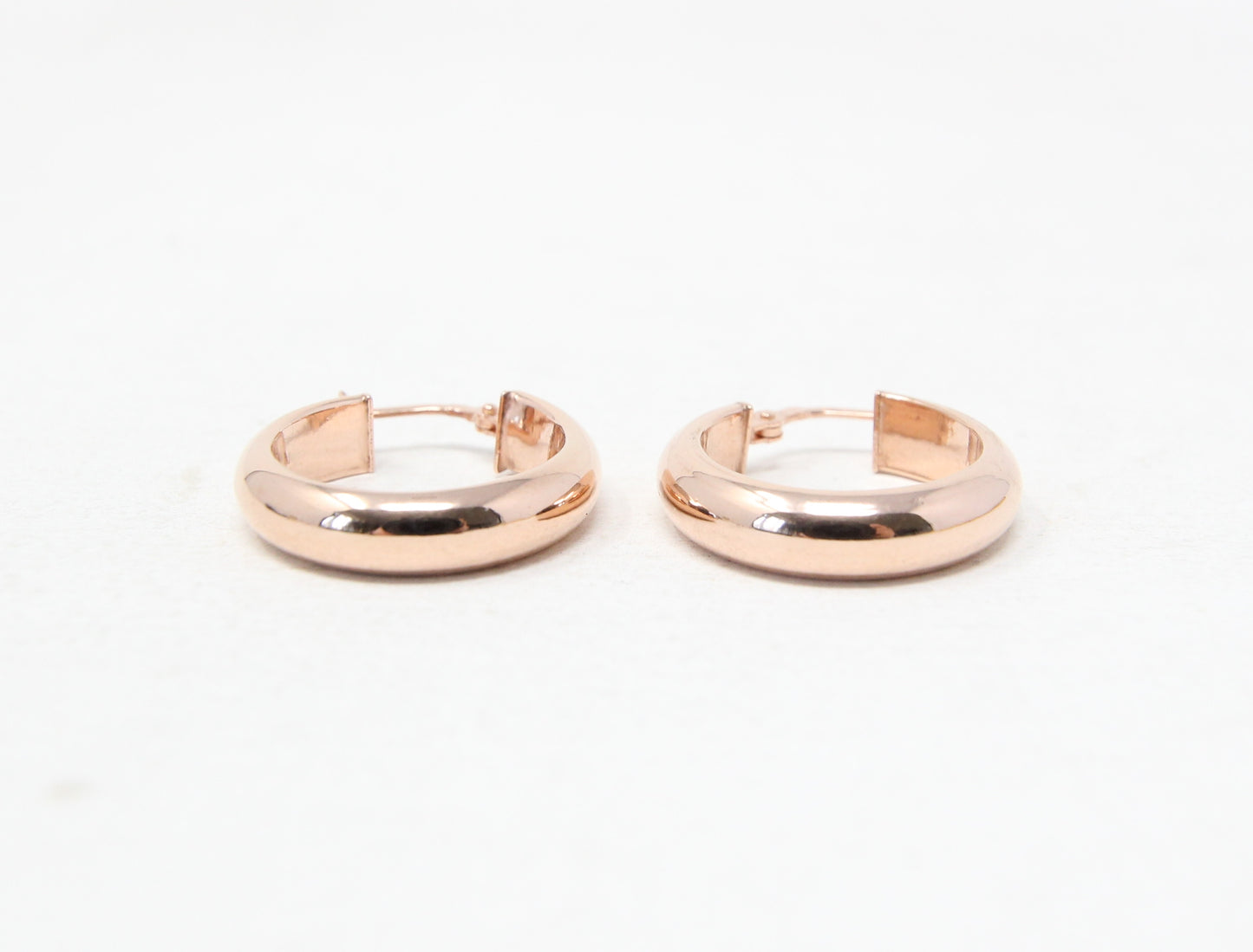 Vintage Hallmarked Solid 9ct 9k Rose Gold Plain Smooth Chunky Hoop Earrings