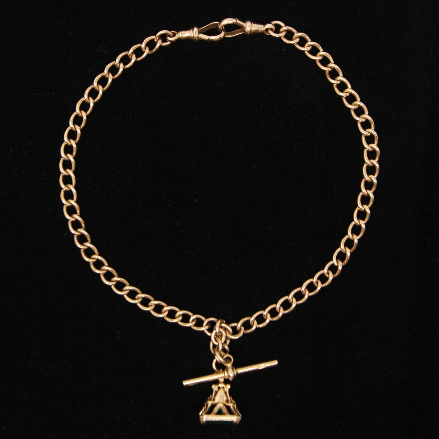 Antique 1903 Hallmarked Solid 9ct 9k Gold Double Albert Watch Curb Chain Necklace 14.25'' 27g