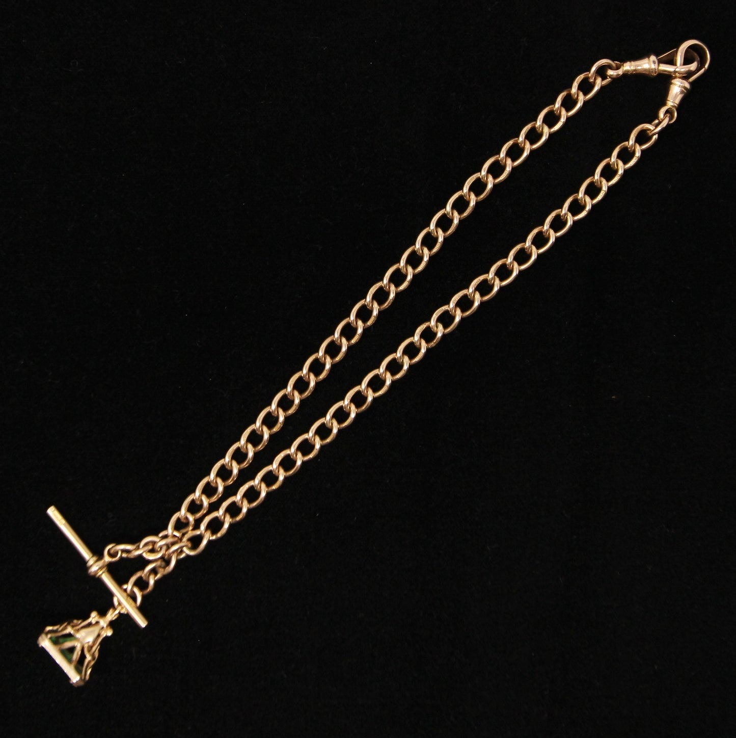 Antique 1903 Hallmarked Solid 9ct 9k Gold Double Albert Watch Curb Chain Necklace 14.25'' 27g