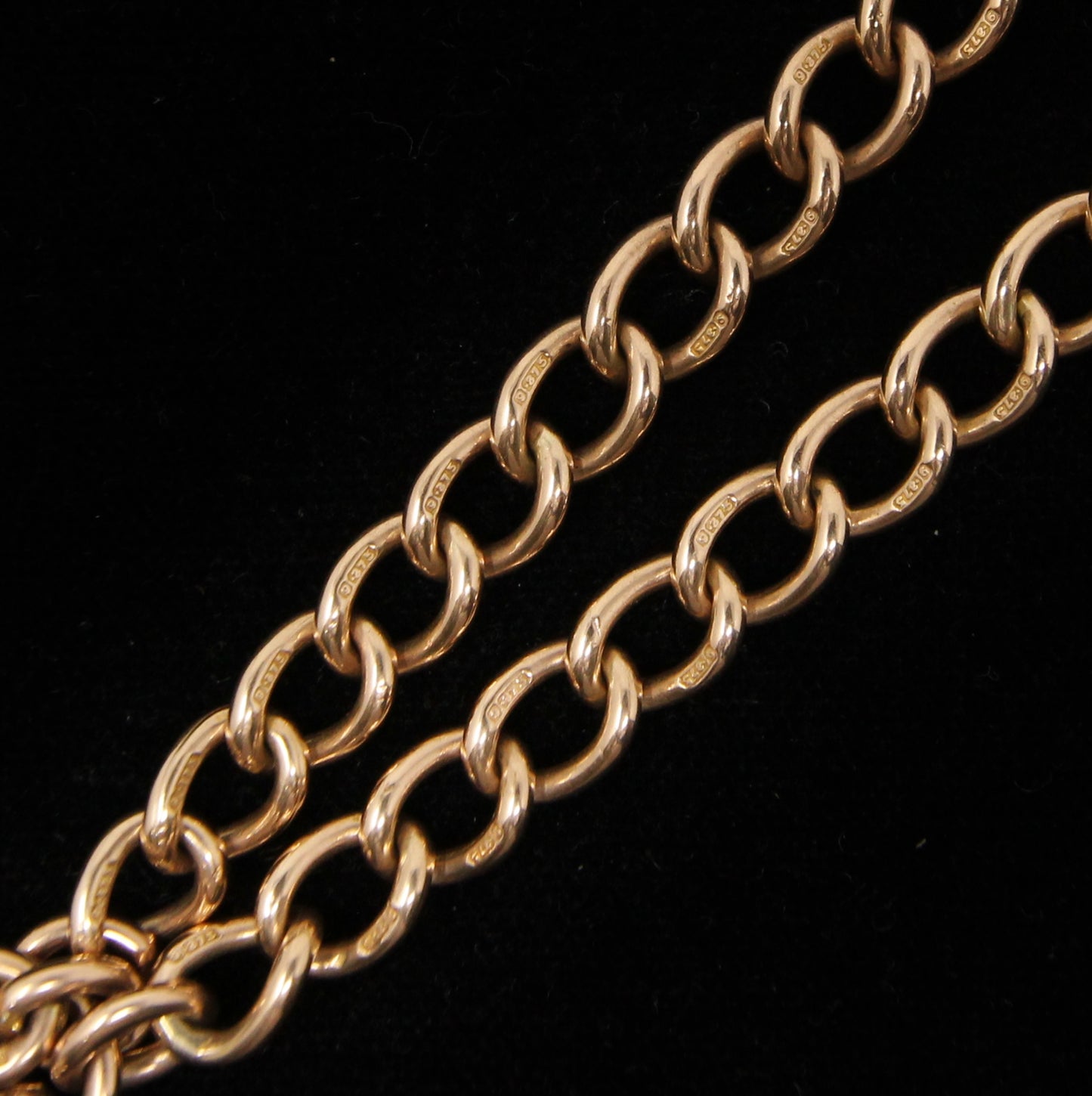 Antique 1903 Hallmarked Solid 9ct 9k Gold Double Albert Watch Curb Chain Necklace 14.25'' 27g